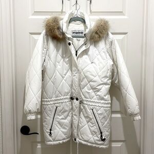 FERA White Puffer Faux Fur Zip Up Ski Parka